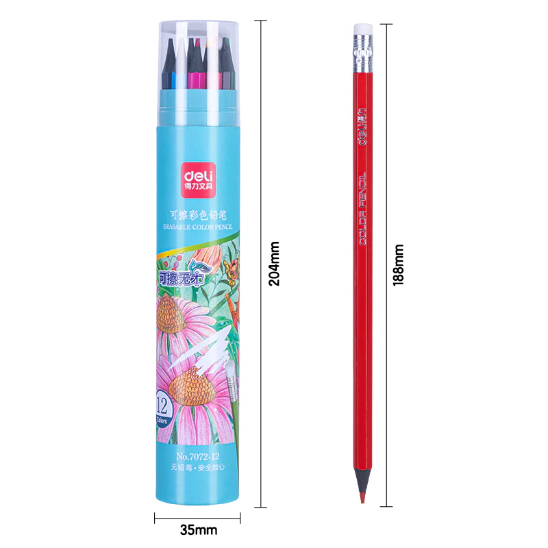 Deli Erasable Colored Pencil Tin | Vibrant | Erasable | Non toxic | 12 colors - Image 2