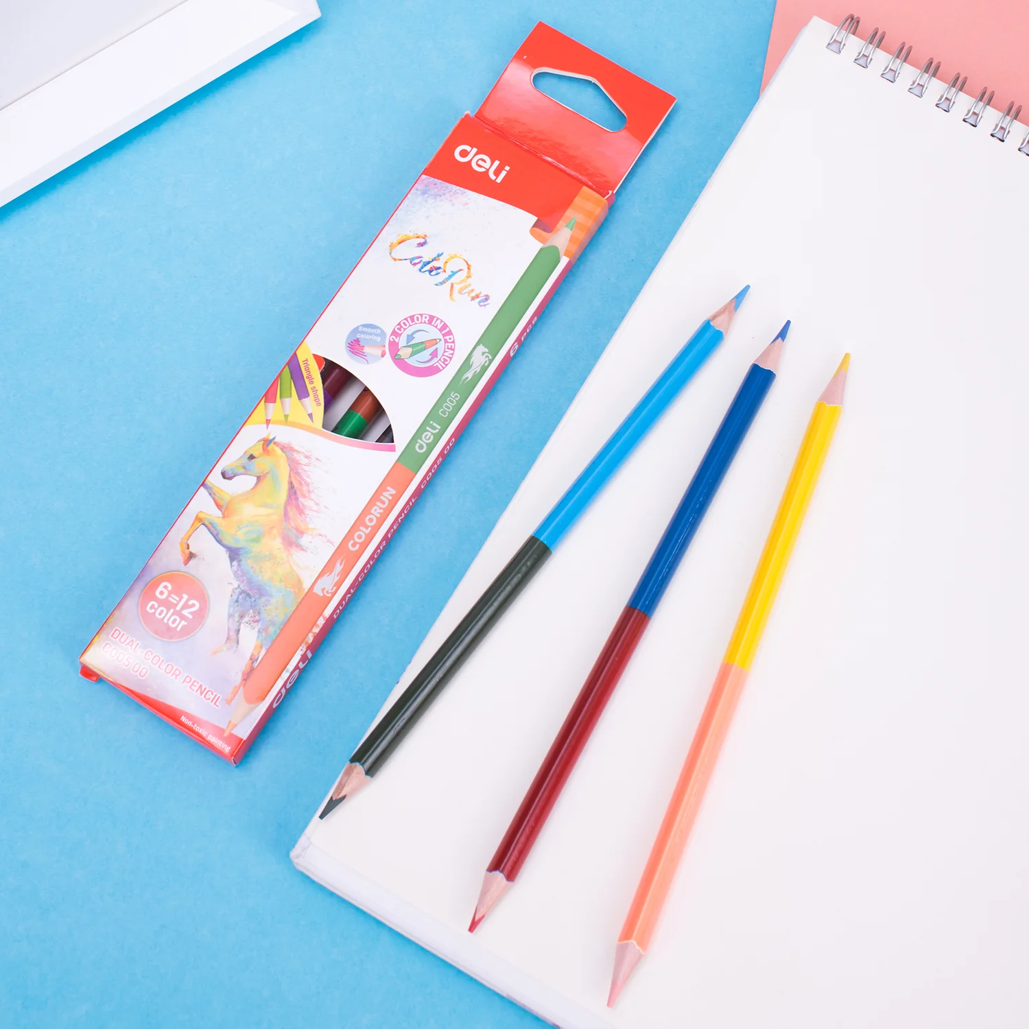 Colorun Dual Colored Pencil-6 | Double sided design | Non-toxic | Vibrant | 6 pencils 12 colors - Image 3