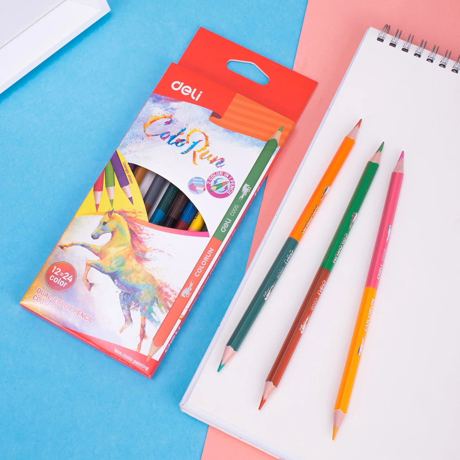 Colorun Dual Colored Pencil-12 | Double ended design | Non-toxic | High quality | 12 pencils 24 colors - Image 2