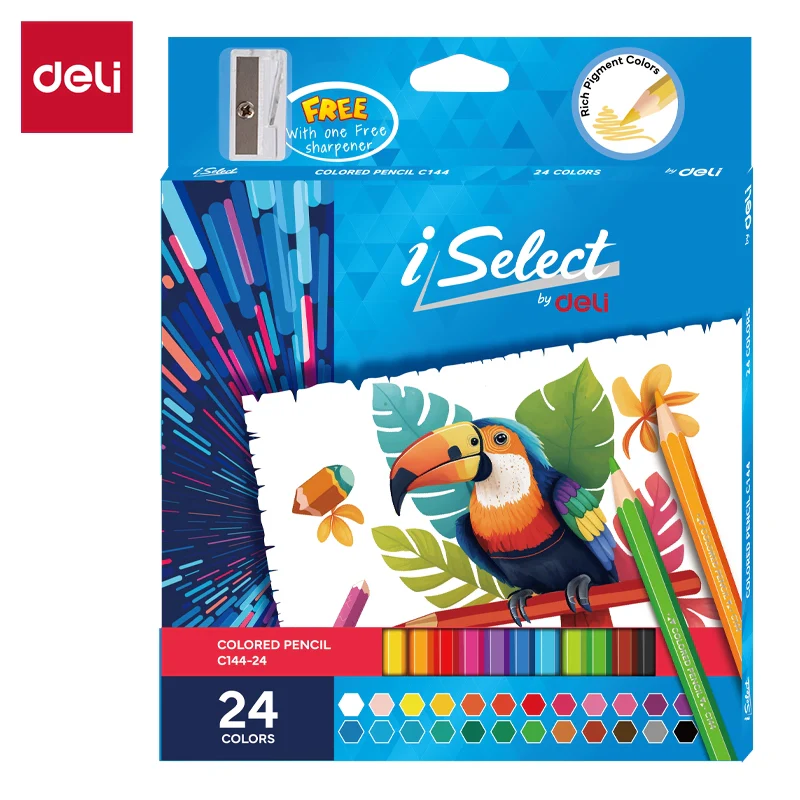 iSelect Colored Pencil-Full-24 | Vibrant | Smooth | Free sharpener | 24 colors
