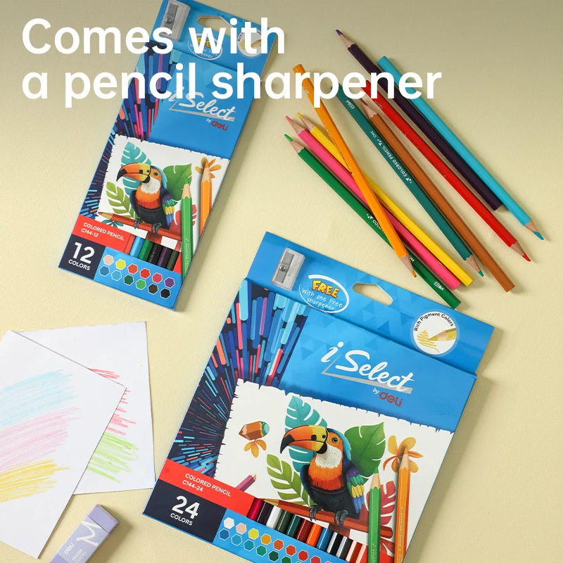 iSelect Color Pencil Large Full-12 | Vibrant | Smooth | Free sharpener | 12 colors - Image 2